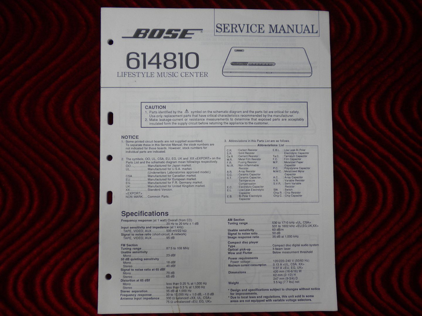 Original Factory Issued Service Repair Manual For The BOSE 614810